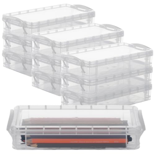 Set mit 10 transparenten Bleistift-Aufbewahrungsboxen, stapelbar, Schnappverschluss-Deckel, Organizer für Bleistifte, Stifte, Marker, Schule, Büro Essentials von Generic