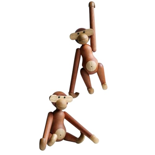 Set mit 2 Affenfiguren aus Holz – handgefertigte Sapeli-Holztiere – Mitte des Jahrhunderts skandinavisches bewegliches Holzspielzeug Dekor (je 19 cm hoch) von Generic