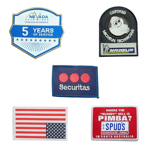Set mit 5 benutzerdefinierten bestickten Aufnähern – gemischte Design-Logos für Jacken, Rucksäcke, Uniformen und Bastelprojekte von Generic