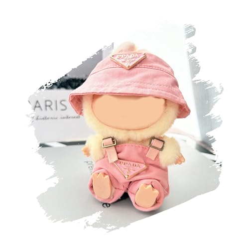 Seventh Girl Puppenkleidung 2-teiliges Outfit für Labubu (ohne Puppe) | Fashion Kleidung Set für 17cm Puppe | Bucket Hat + Overall | Kompatibel mit Have a Seat / Macaron Series (Rosa) von Generic