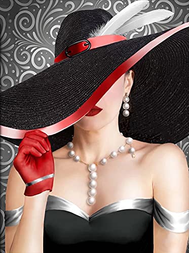 Sexy Frau in schwarzem Hut 5D Full Drill Diamant Malerei Kits, DIY Diamant Malerei Kits für Erwachsene und Kinder Geschenk für Familie Leinwand 40,1 x 50,8 cm von Generic