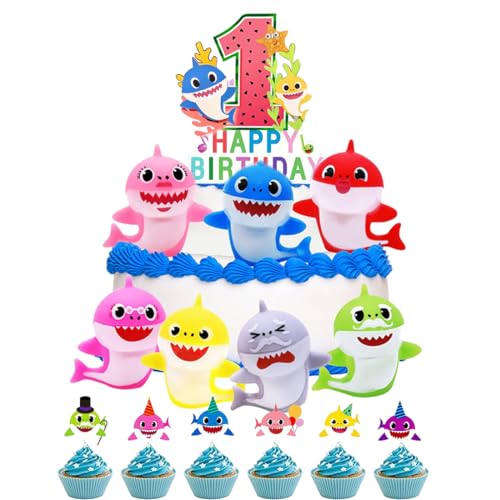 Shark Geburtstags Cake Toppers, 15 Stück Shark Kuchen Dekoration Set, Tortendeko 1. Geburtstag, für Haifisch Party Kuchen Dekoration Lieferungen für Kinder Babyparty Geburtstag von Generic