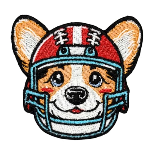 Siam Accs Rugby-Fans Corgi Hund mit Helm, niedlicher Aufnäher, Stickerei, American Football-Fan, Lieblings-Team, zum Aufbügeln oder Aufnähen für Kleidung, Rucksäcke, Jeans, Motorrad, zum Aufnähen auf von Generic