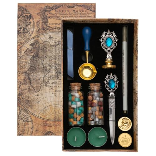 Siegelwachs-Stempel-Set – Vintage-Feuerlack- -Set mit austauschbaren Stempeln | Perfekt für personalisierte Wachssiegel, Geschenkpapier, Umschläge Siegelwachs-Stempel-Set – Vintage-Feuerlack- -Set mit austauschbaren Stempeln | Perfekt für personalisierte Wachssiegel, Geschenkpapier, Umschläge von Generic