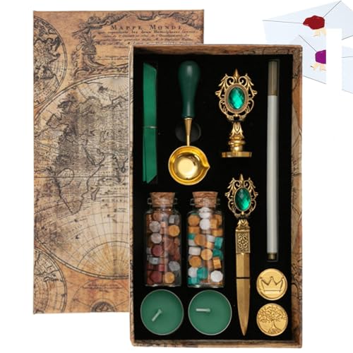 Siegelwachs-Stempel-Set – tragbares -Set mit austauschbaren Stempeln | Personalisiertes Wachssiegel für Umschläge, Geschenkpapier, Weihnachtskarten und Pro Siegelwachs-Stempel-Set – tragbares -Set mit austauschbaren Stempeln | Personalisiertes Wachssiegel für Umschläge, Geschenkpapier, Weihnachtskarten und Pro von Generic