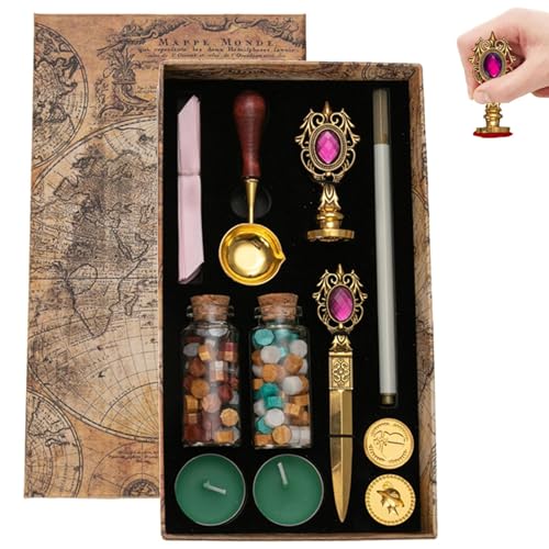 Siegelwachs-Stempel-Set – tragbares -Set mit austauschbaren Stempeln | Personalisiertes Wachssiegel für Umschläge, Geschenkpapier, Weihnachtskarten und Pro Siegelwachs-Stempel-Set – tragbares -Set mit austauschbaren Stempeln | Personalisiertes Wachssiegel für Umschläge, Geschenkpapier, Weihnachtskarten und Pro von Generic