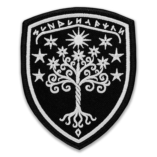 Silent Watch White Tree Embroidered Shield Patch - Runic Guardian Emblem Iron on Sew On Appliqué for Tactical Gear Motorcycle Vest Cosplay | Black/White | 3.27×10.5cm von Generic