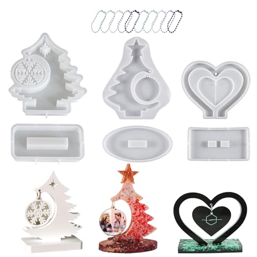 Silikon Weihnachtsform - Set von 6 Harzgussformen | Wiederverwendbares Rahmen -Kit (mit Basis), DIY -Fotohalter (für Urlaubsdekoration), Heimdekoration, Erntedankfest, Schlafzimmer, Halloween, Feierpr von Generic