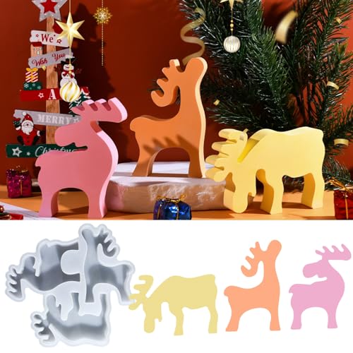 Silikonform Weihnachten Elch, 3 Stück Silikonformen Gießformen Weihnachten Kerzenformen Zum Gießen Elch, Gießformen Silikon Weihnachten Giessformen Silikon Weihnachten für DIY Handwerk (A) von Generic