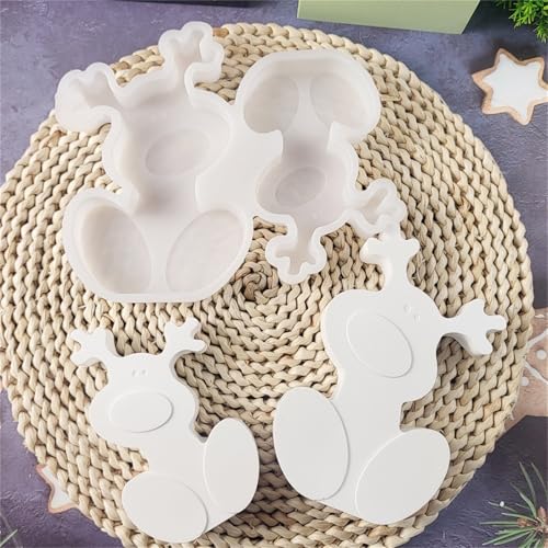 Silikonform Weihnachten Elch Gießformen 2 Weihnachten Rentier Gips zum Gießen 3D Silikon Kerzenformen Seifenform DIY Elch Giessformen Weihnachtsdeko für Weihnachten Kerze, Seife, Gips Handwerk (A) von Generic