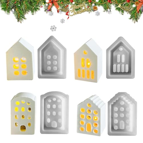 Silikonform für Weihnachten, Kerzenform in Form eines Hauses, 4-teiliges Set aus dekorativen Formen in Form eines Hauses zum Thema Weihnachten - Form für Tischdekoration im europäischen Stil mit Thema Silikonform für Weihnachten, Kerzenform in Form eines Hauses, 4-teiliges Set aus dekorativen Formen in Form eines Hauses zum Thema Weihnachten - Form für Tischdekoration im europäischen Stil mit Thema von Generic
