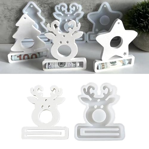 Silikonformen Gießformen Weihnachtbaum Stern Schneeflocken Rentier Silikonform zum Gießen, DIY Weihnachten Anhänger Gipsformen Weihnachtsdekoration 3D Weihnachtsanhänger Giessformen Handwerk (A) von Generic