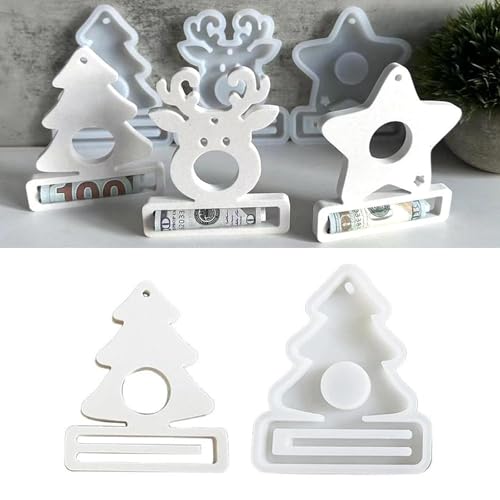 Silikonformen Gießformen Weihnachtbaum Stern Schneeflocken Rentier Silikonform zum Gießen, DIY Weihnachten Anhänger Gipsformen Weihnachtsdekoration 3D Weihnachtsanhänger Giessformen Handwerk (C) von Generic