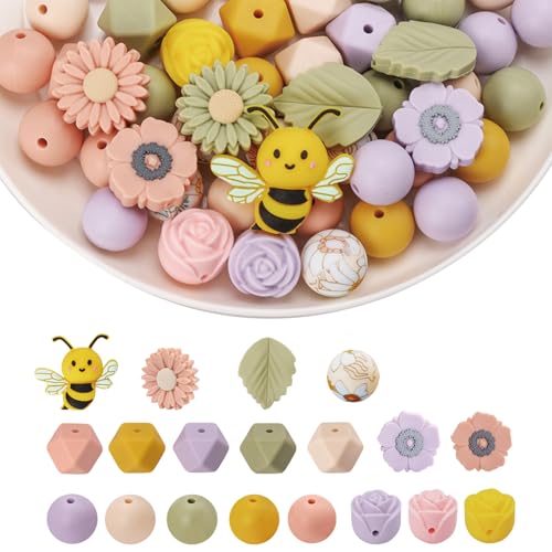 Silikonperlen-Set, Bienen-Gänseblümchen-Form, Silikonperlen für Stifte, Basteln, Halsketten, Armbänder, Schlüsselanhänger von Generic