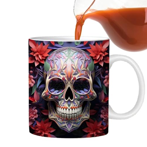 Skelettbecher | Totenkopf und Blumen mit Effekt, tragbare Kaffeetasse mit Totenkopf mit lebendigen Farben, Keramik-Teetasse für Kaffee Skelettbecher | Totenkopf und Blumen mit Effekt, tragbare Kaffeetasse mit Totenkopf mit lebendigen Farben, Keramik-Teetasse für Kaffee von Generic