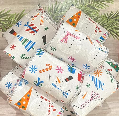 Skurriles Weihnachtsband mit Drahtrand und Schneemann, Schneeflocken und bunten Bäumen, 6,3 cm x 9,1 m. Kann für alle Feiertage verwendet werden. Hochwertiges Polyesterband. von Generic