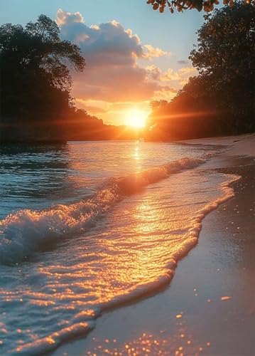 Sonnenaufgang Diamond Painting Erwachsene, Diamond Painting Strand Crystal Art Muster 5D DIY Quadratische Steine Vollbohrer Mosaik Bastelset Erwachsene, Home Deko Wohnzimmer 40 x 55 cm -bby2507DB von Generic