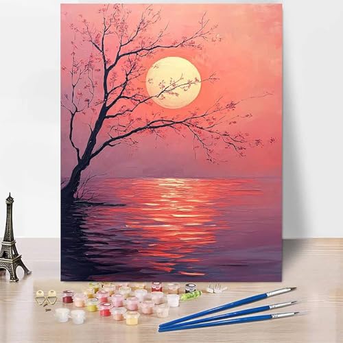 Sonnenaufgang Malen Nach Zahlen Erwachsene Landschaft Malen Nach Zahlen Kreativ Set Erwachsene 60x80cm, Leinwand Ölgemälde Bastelset mit Pinsel und Farben für Geschenke für Frauen, Ohne Rahmen -XY16F von Generic