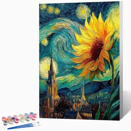 Sonnenblume Malen Nach Zahlen Erwachsene Abstrakt Malen Nach Zahlen DIY Set Erwachsene 100×135cm, Kreativ Handgemalt Leinwand Set Mit 3-Pinseln Und Acrylfarbe, Geschenke (Ohne Rahmen) -LKF0763HH von Generic