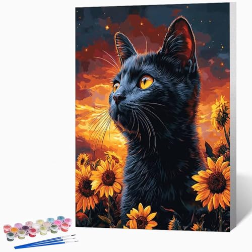 Sonnenblume Malen Nach Zahlen Erwachsene Katze Malen Nach Zahlen DIY Set Erwachsene 100 x 135 cm, Kreativ Handgemalt Leinwand Set Mit 3-Pinseln Und Acrylfarbe, Geschenke (Ohne Rahmen) -LKF07992D von Generic