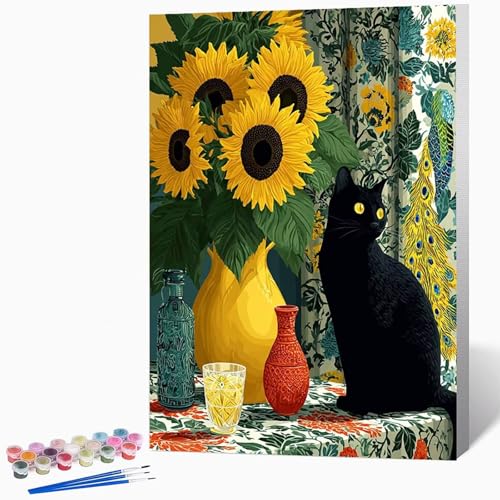 Sonnenblume Malen Nach Zahlen Erwachsene Katze Malen Nach Zahlen DIY Set Erwachsene 70×95cm, Kreativ Handgemalt Leinwand Set Mit 3-Pinseln Und Acrylfarbe, Geschenke FüR Frauen (Ohne Rahmen) -LKF07892M von Generic