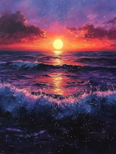 Sonnenuntergang Diamond Painting Erwachsene, Diamond Painting Landschaft Muster Design, 5D DIY Full Eckige Drill Diamant Crystal Art Mosaik Bastelset Erwachsene für Deko Wohn(90x120cm) -wyl25061957N6 von Generic