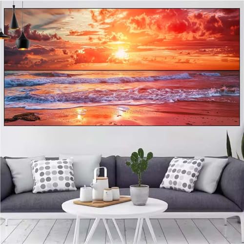Sonnenuntergang Diamond Painting xxl 100x200cm Diamond Painting Erwachsene Strand Diamant Malerei Set,Mosaikherstellung Malen Nach Zahlen Cross Stickerei Kunst Leinwand Malerei Kits,Gift Frauen CN-999 von Generic