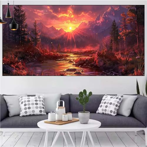 Sonnenuntergang Diamond Painting xxl 60x120cm Diamond Painting Erwachsene Wald Diamant Malerei Set,Mosaikherstellung Malen Nach Zahlen Cross Stickerei Kunst Leinwand Malerei Kits,Gifts Frauen CN-1006 von Generic