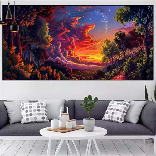 Sonnenuntergang Diamond Painting xxl 75x150cm Diamond Painting Erwachsene Wald Diamant Malerei Set,Mosaikherstellung Malen Nach Zahlen Cross Stickerei Kunst Leinwand Malerei Kits,Gifts Frauen CN-1005 von Generic