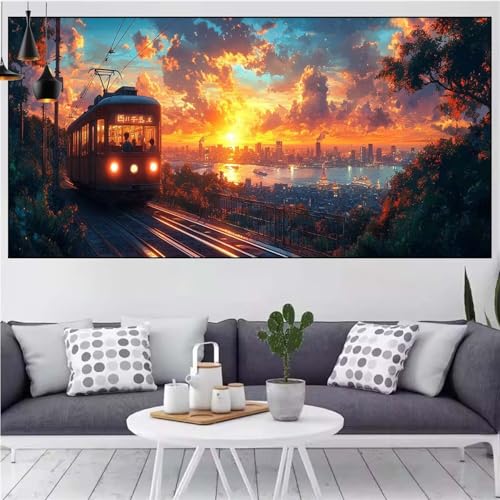 Sonnenuntergang Diamond Painting xxl 75x150cm Diamond Painting Erwachsene Zug Diamant Malerei Set,Mosaikherstellung Malen Nach Zahlen Cross Stickerei Kunst Leinwand Malerei Kits,Gifts Frauen CN-1003 von Generic