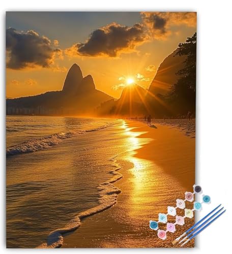 Sonnenuntergang Malen Nach Zahlen Erwachsene Landschaft Malen Nach Zahlen, DIY Ölgemälde Leinwand Malset mit Pinsel und Acrylfarben Kreativ Set für Erwachsene zur Home Deko 30x40cm Ohne Rahmen d1-4796 von Generic