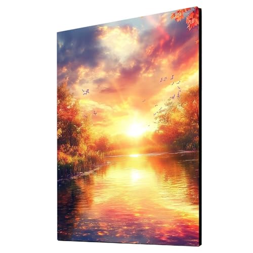 Sonnenuntergang Malen Nach Zahlen Erwachsene Seeblick Malen Nach Zahlen 70 x 50 CM DIY Basteln Erwachsene Klarheit Farbe Leinwan Bilder mit Acrylfarben Set 3 Typen Pinsel für Deko Wohnzimmer 2YH-5175 von Generic