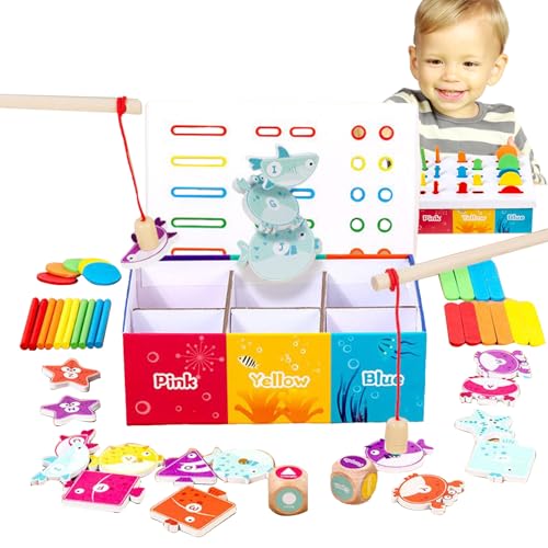 Sortierbox für Farben und Formen | Erkennungsspiel von Farben und Formen aus Holz – magnetisches Angelspiel, Lernaktivität, ab 2 Jahren von Generic