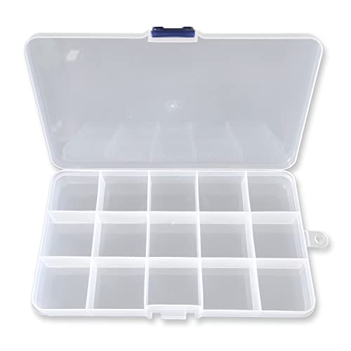 Sortierkasten Perlen Box, transpartent, 17,5 x 10 x 2,3 cm, 15 Fächer - Schmuck Perlenbox Kunststoff Sortierbox für Kleinteile Aufbewahrungsbox mit Deckel Organizer, 8044 von Generic
