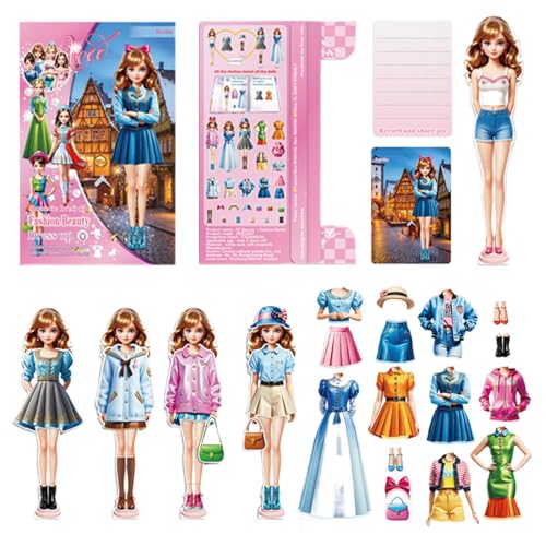 Spielzeug-Kleidung, magnetische Papierpuppen | Prinzessin-Puppen-Set – Dummy-Puppen-Set – DIY Reise-Set mit magnetischen Aufklebern für die Früherziehung von Generic