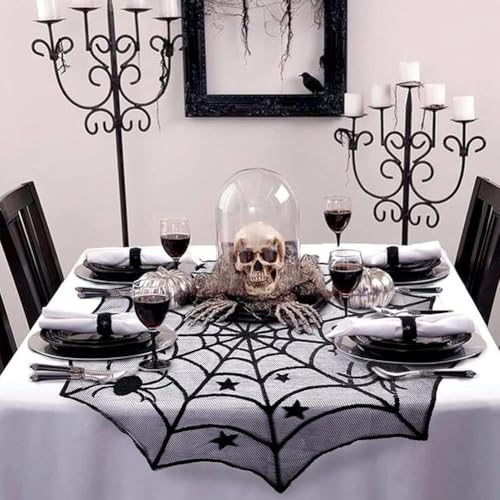 Spinnennetz-Tischdecke, schwarzes Spinnennetz-Design, gruselige Gothic-Tischdecke, Dekoration für Halloween, Abendessen, Spukhaus-Themenparty-Zubehör, Halloween-Party-Dekoration von Generic