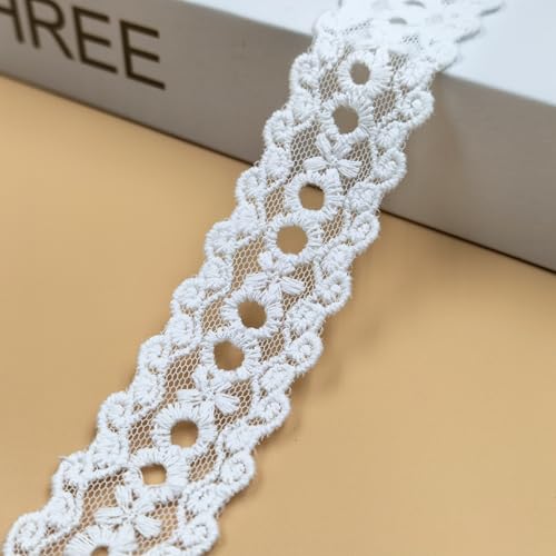 Spitzenband, 9,1 m, weißes Spitzenband mit Ösen, Baumwolle, Spitzenborte für Basteln, Nähen und Brautkleid, Applikation, Dekorationen von Generic