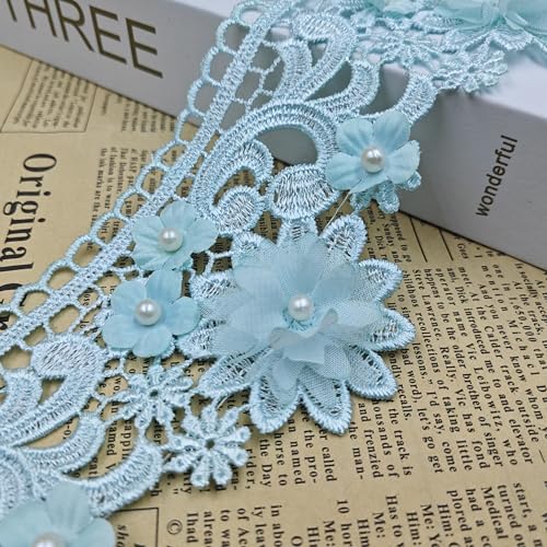 Spitzenband mit Blumenmuster, 8,5 cm breit, Vintage-Stil, bestickte Applikation, Nähen, Basteln, Hochzeitskleid, Verzierung, DIY, Karten, Hüte, Kleidung, Stickerei, 2 Meter (blau) von Generic