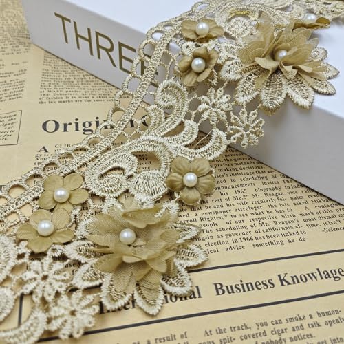 Spitzenband mit Blumenmuster, 8,5 cm breit, Vintage-Stil, bestickte Applikation, Nähen, Basteln, Hochzeitskleid, Verzierung, DIY, Karten, Hüte, Kleidung, Stickerei (Gold) von Generic