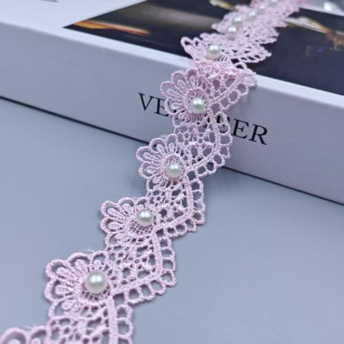 Spitzenband mit Perlenblumen, Vintage-Stil, bestickt, Spitzenborte zum Nähen, Geschenkverpacken, Hochzeitsdekoration, Basteln, Heimdekoration, 2,7 m (Rosa) von Generic