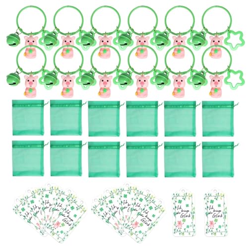 St. Patrick's Day Ornament, grünes St. Patrick's Day, 12 x grüne Schweinefleisch-Ornamente, rustikaler Schlüsselanhänger mit Karte und Pentagramm-Anhänger für Bur von Generic