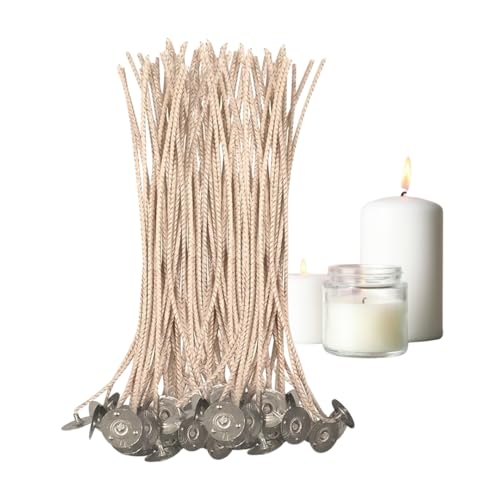 Stabilo 14 Dochte - Verschiedene Mengen (50, 100 und 250 Stück) - für 6–7 cm breite Kerzen - aus Baumwolle - vorgewachst für besseres Anbrennen - selbsttrimmend - für Paraffin, Soja und Raps (100) von Generic