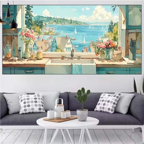 Stadt Diamond Painting xxl 70x140cm Diamond Painting Erwachsene Landschaft Diamant Malerei Set,Mosaikherstellung Malen Nach Zahlen Cross Stickerei Kunst Leinwand Malerei Kits,Décor Gifts Frauen CN-43 von Generic