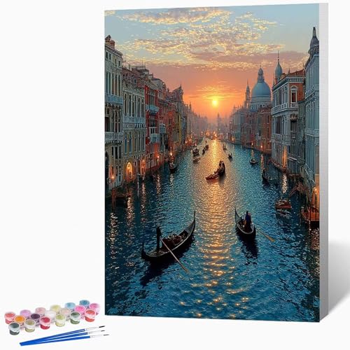 Stadt Malen Nach Zahlen Erwachsene Boot Malen Nach Zahlen DIY Set Erwachsene 20 x 30 cm, Kreativ Handgemalt Leinwand Set Mit 3-Pinseln Und Acrylfarbe, Geschenke FüR Frauen (Ohne Rahmen) -LKF0720F2 von Generic