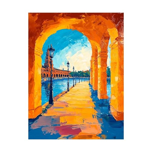 Stadt Malen Nach Zahlen Erwachsene Landschaft Malen Nach Zahlen 100x135CM DIY Basteln Erwachsene Klarheit Farbe Leinwan Bilder mit Acrylfarben Set 3 Typen Pinsel für Wanddeko Wohnzimmer 2YH-12209 von Generic
