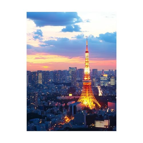 Stadt Malen Nach Zahlen Erwachsene Nachtansicht Malen Nach Zahlen 40 x 30 cm DIY Basteln Erwachsene Klarheit Farbe Leinwan Bilder mit Acrylfarben Set 3 Typen Pinsel für Deko Wohnzimmer 2YH-11057 von Generic