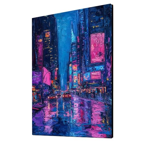 Stadt Malen Nach Zahlen Erwachsene Nachtansicht Malen Nach Zahlen 90x120 cm DIY Basteln Erwachsene Klarheit Farbe Leinwan Bilder mit Acrylfarben Set 3 Typen Pinsel für Wanddeko Wohnzimmer 2YH-1099 von Generic