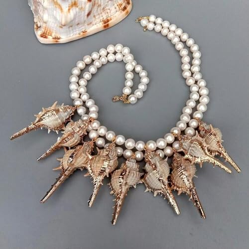 Statement-Halskette mit Süßwasser-Zuchtperlen und Muscheln, 2 Stränge, 45,7 cm Statement-Halskette mit Süßwasser-Zuchtperlen und Muscheln, 2 Stränge, 45,7 cm von Generic