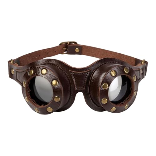 Steampunk -Brille - PU -Lederband, antike Rahmenlinsen | Classic Retro Eyewear, Cosplay Costume Prop, Victorian Themed for Party Riding Dress Up Outfit Accessories Festival Look von Generic