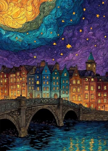 Sternenhimmel Diamond Painting Erwachsene, Diamond Painting Stadt Crystal Art Muster 5D DIY Quadratische Steine Vollbohrer Mosaik Bastelset Erwachsene, Deko Wohnzimmer, Geschenke (60x80cm) -bby2507EW von Generic